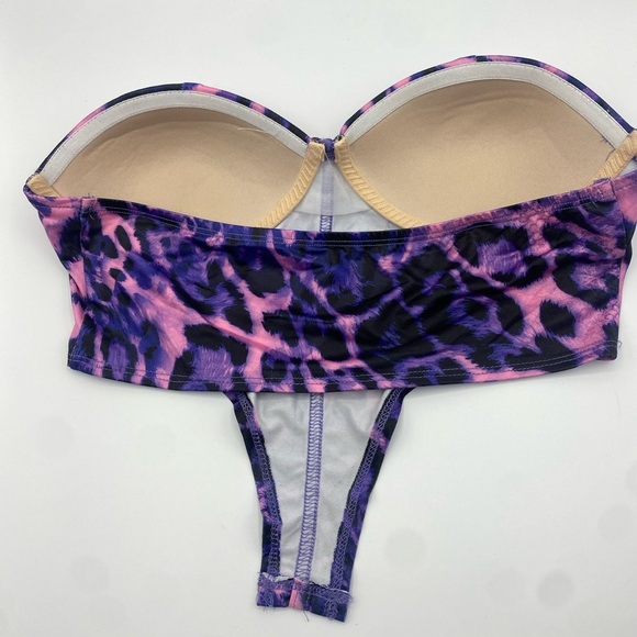 Rave Sexy Purple Animal Print Crop Top Bustier - Picture 2 of 2